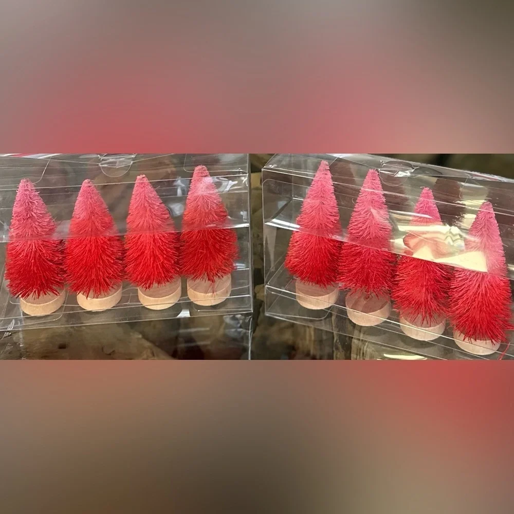 RARE SPRITZ NWT 4” Bottle Brush Red/Pink Ombré Decor Trees—(8)